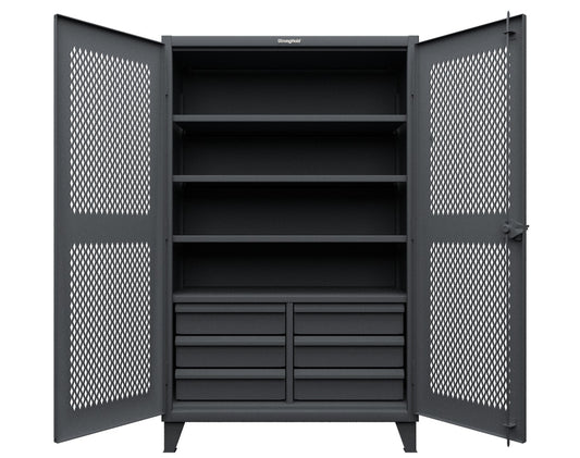 Extreme Duty 12 GA Ventilated (Diamond) Cabinet with 6 Half-Width Drawers, 4 Shelves - 48 In. W x 24 In. D x 78 In. H