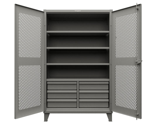 Extra Heavy Duty 14 GA Ventilated (Diamond) Janitorial Cabinet with 3 Shelves - 48 In. W x 24 In. D x 75 In. H