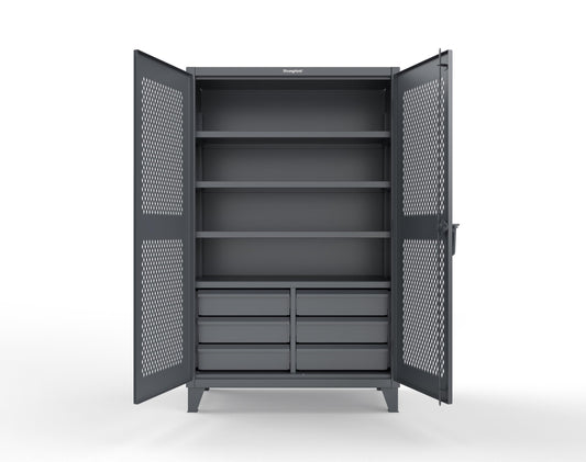 Extreme Duty 12 GA Ventilated (Diamond) Cabinet with 6 Half-Width Drawers, 4 Shelves - 48 In. W x 24 In. D x 78 In. H - 46-V-244-6/5DB-7024