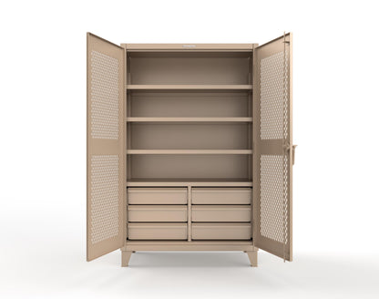 Extreme Duty 12 GA Ventilated (Diamond) Cabinet with 6 Half-Width Drawers, 4 Shelves - 48 In. W x 24 In. D x 78 In. H - 46-V-244-6/5DB-1019