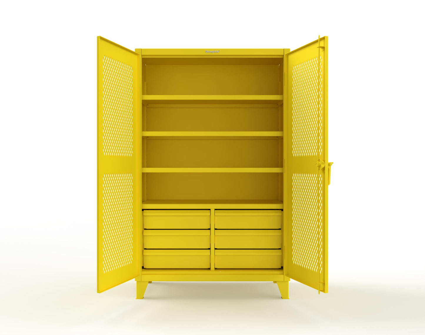 Extreme Duty 12 GA Ventilated (Diamond) Cabinet with 6 Half-Width Drawers, 4 Shelves - 48 In. W x 24 In. D x 78 In. H - 46-V-244-6/5DB-1021