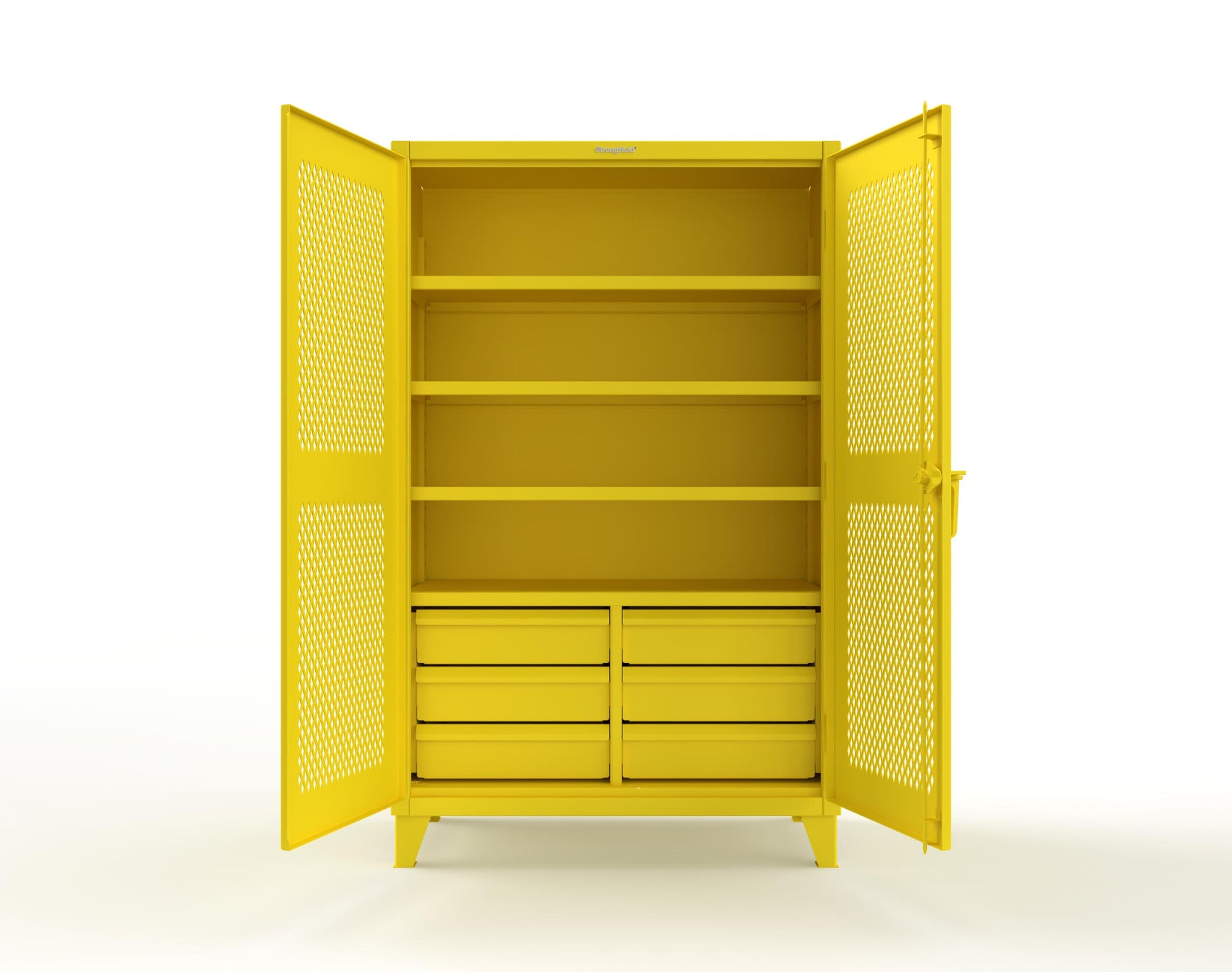 Extreme Duty 12 GA Ventilated (Diamond) Cabinet with 6 Half-Width Drawers, 4 Shelves - 48 In. W x 24 In. D x 78 In. H - 46-V-244-6/5DB-1021