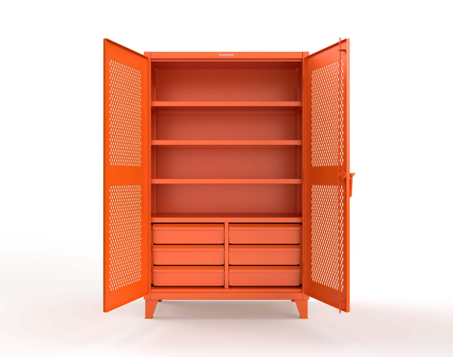 Extreme Duty 12 GA Ventilated (Diamond) Cabinet with 6 Half-Width Drawers, 4 Shelves - 48 In. W x 24 In. D x 78 In. H - 46-V-244-6/5DB-2009