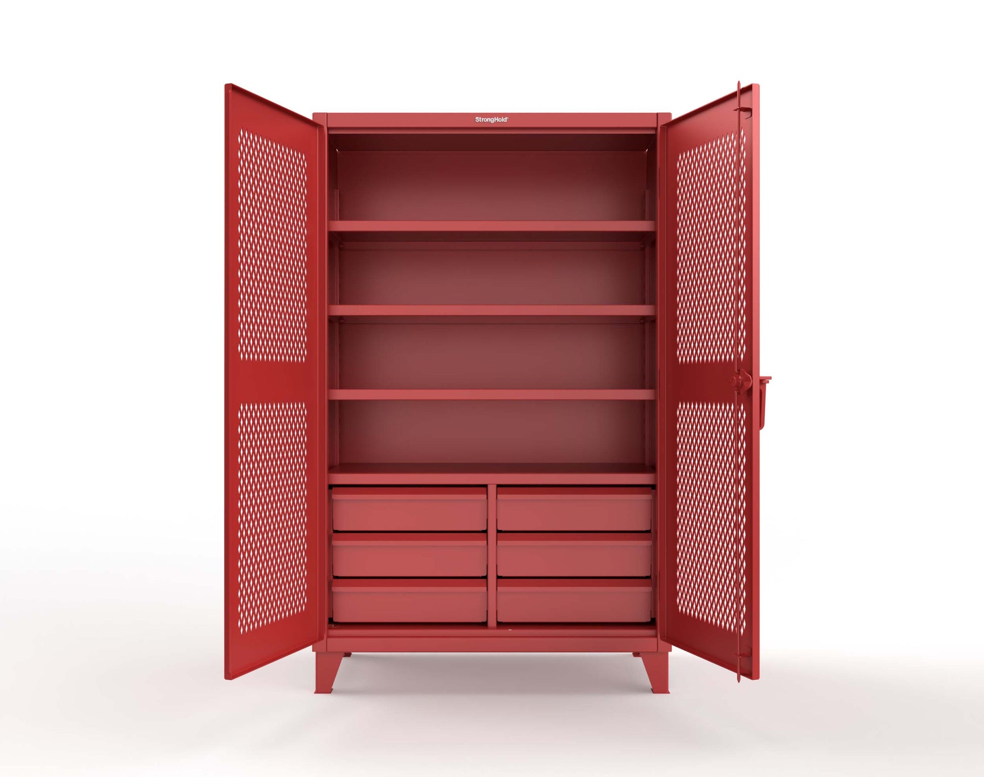 Extreme Duty 12 GA Ventilated (Diamond) Cabinet with 6 Half-Width Drawers, 4 Shelves - 48 In. W x 24 In. D x 78 In. H - 46-V-244-6/5DB-3001