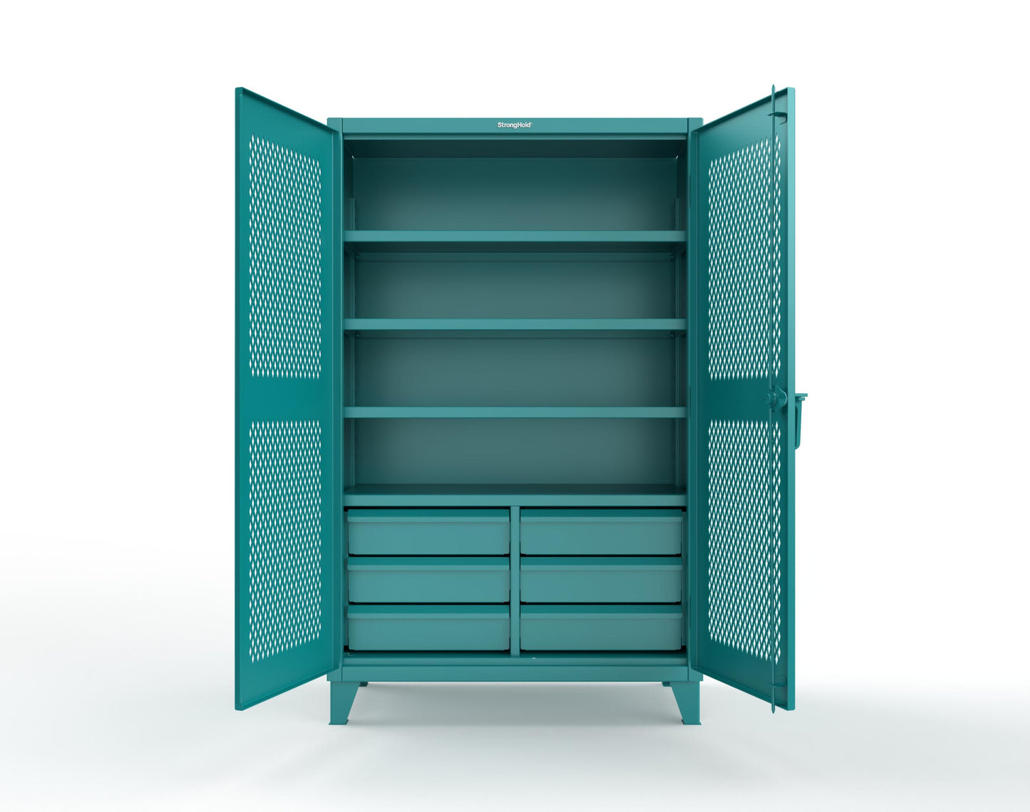 Extreme Duty 12 GA Ventilated (Diamond) Cabinet with 6 Half-Width Drawers, 4 Shelves - 48 In. W x 24 In. D x 78 In. H - 46-V-244-6/5DB-5021