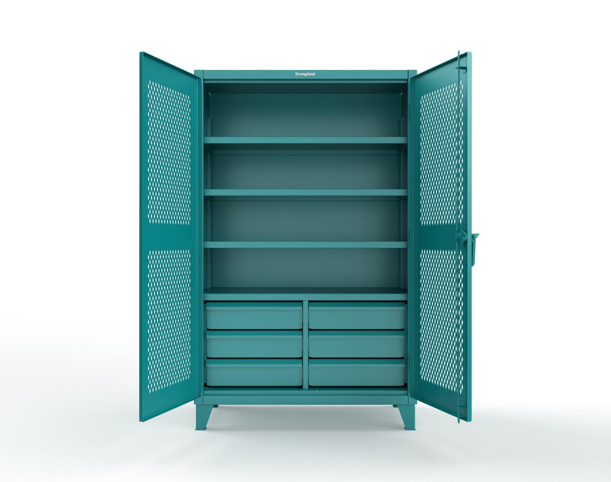 Extreme Duty 12 GA Ventilated (Diamond) Cabinet with 6 Half-Width Drawers, 4 Shelves - 48 In. W x 24 In. D x 78 In. H - 46-V-244-6/5DB-5021