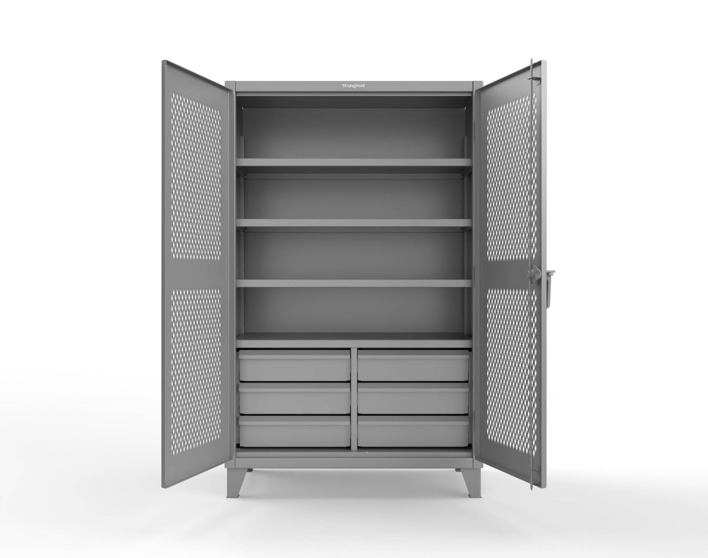 Extreme Duty 12 GA Ventilated (Diamond) Cabinet with 6 Half-Width Drawers, 4 Shelves - 48 In. W x 24 In. D x 78 In. H - 46-V-244-6/5DB-7037