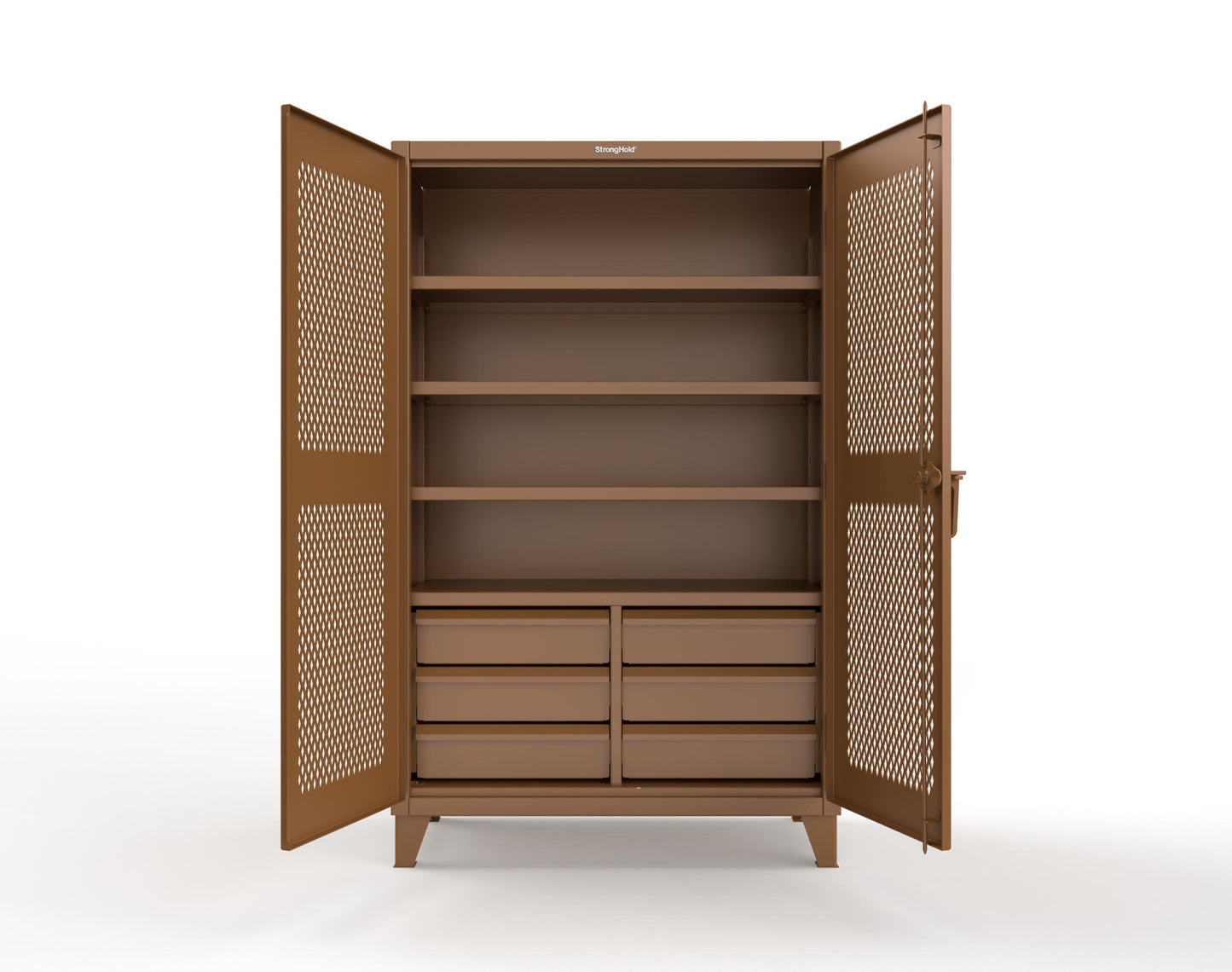Extreme Duty 12 GA Ventilated (Diamond) Cabinet with 6 Half-Width Drawers, 4 Shelves - 48 In. W x 24 In. D x 78 In. H - 46-V-244-6/5DB-8008
