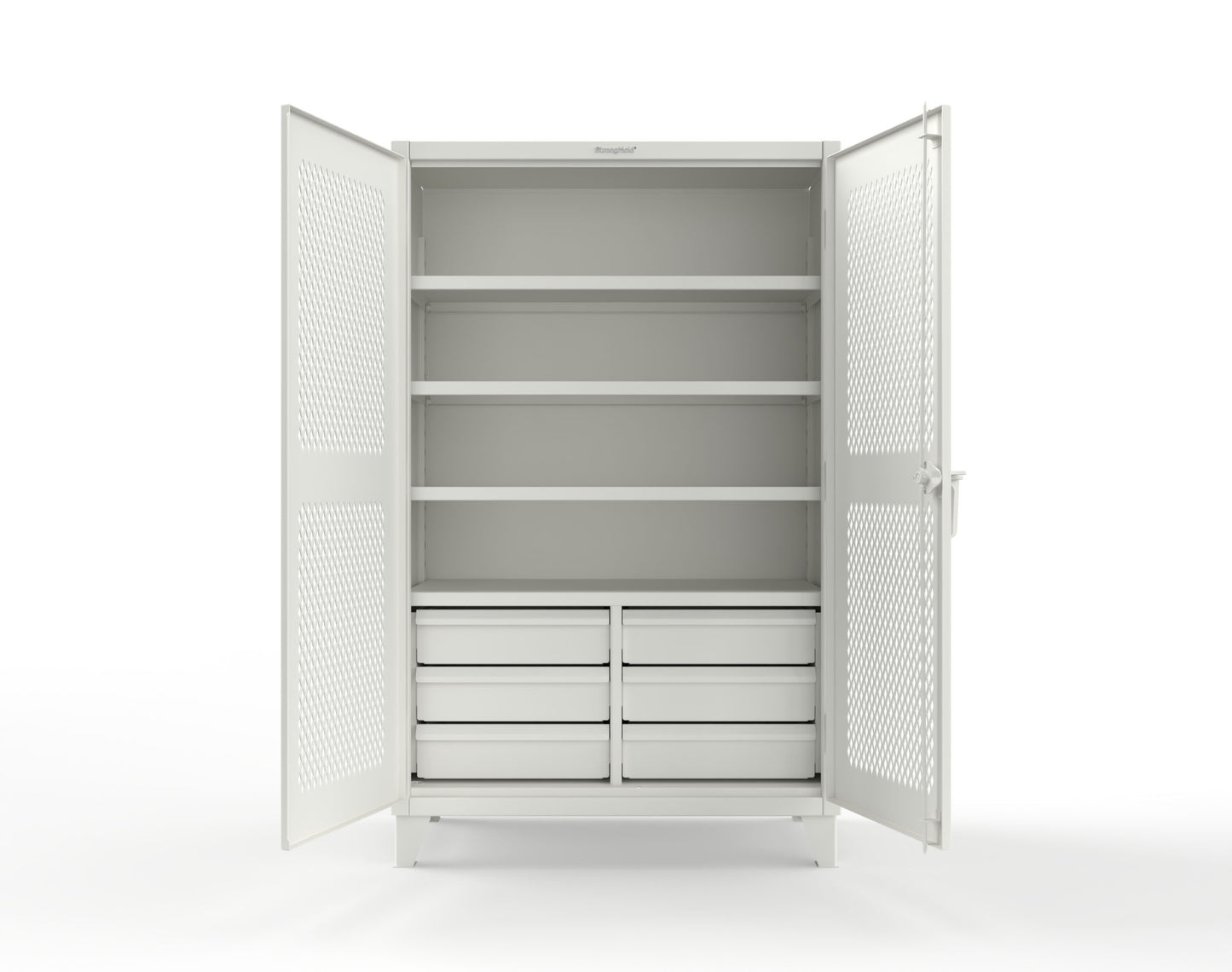 Extreme Duty 12 GA Ventilated (Diamond) Cabinet with 6 Half-Width Drawers, 4 Shelves - 48 In. W x 24 In. D x 78 In. H - 46-V-244-6/5DB-9003