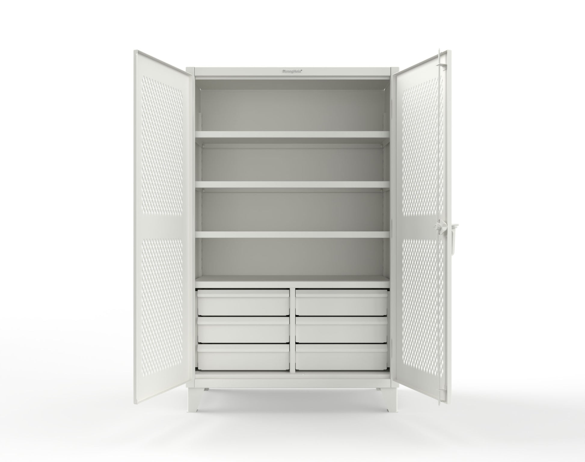 Extreme Duty 12 GA Ventilated (Diamond) Cabinet with 6 Half-Width Drawers, 4 Shelves - 48 In. W x 24 In. D x 78 In. H - 46-V-244-6/5DB-9003