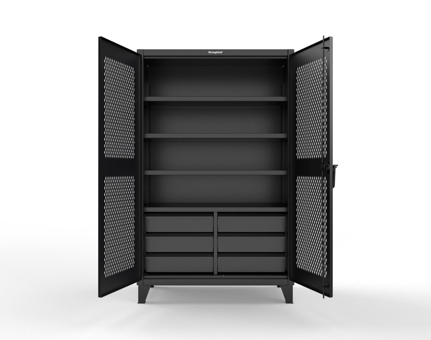 Extreme Duty 12 GA Ventilated (Diamond) Cabinet with 6 Half-Width Drawers, 4 Shelves - 48 In. W x 24 In. D x 78 In. H - 46-V-244-6/5DB-9005