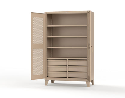 Extreme Duty 12 GA Ventilated (Diamond) Cabinet with 6 Half-Width Drawers, 4 Shelves - 48 In. W x 24 In. D x 78 In. H - 46-V-244-6/5DB-1019