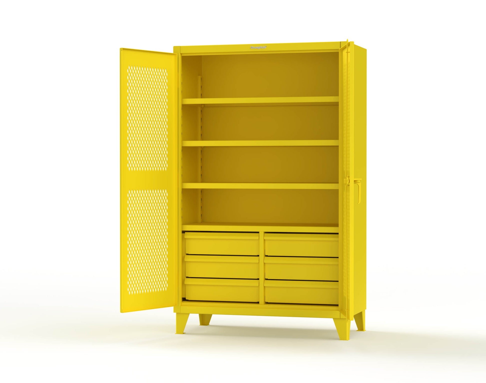 Extreme Duty 12 GA Ventilated (Diamond) Cabinet with 6 Half-Width Drawers, 4 Shelves - 48 In. W x 24 In. D x 78 In. H - 46-V-244-6/5DB-1021