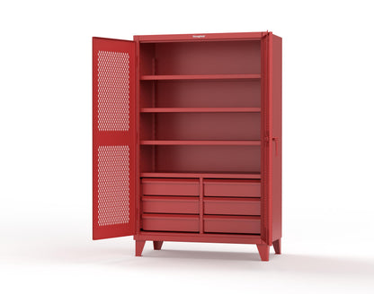 Extreme Duty 12 GA Ventilated (Diamond) Cabinet with 6 Half-Width Drawers, 4 Shelves - 48 In. W x 24 In. D x 78 In. H - 46-V-244-6/5DB-3001