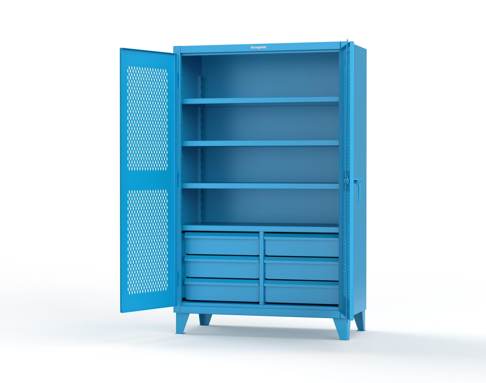 Extreme Duty 12 GA Ventilated (Diamond) Cabinet with 6 Half-Width Drawers, 4 Shelves - 48 In. W x 24 In. D x 78 In. H - 46-V-244-6/5DB-5012