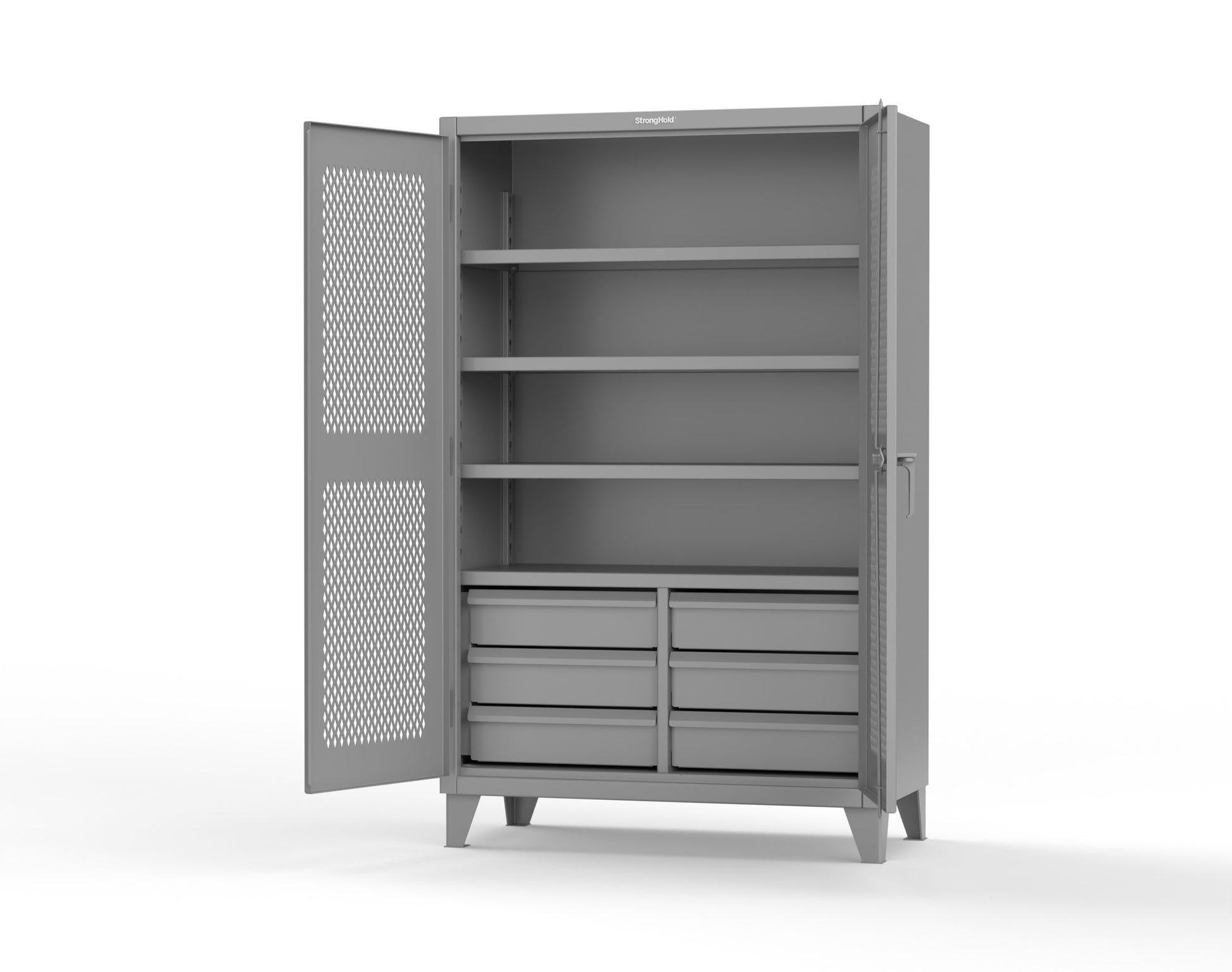 Extreme Duty 12 GA Ventilated (Diamond) Cabinet with 6 Half-Width Drawers, 4 Shelves - 48 In. W x 24 In. D x 78 In. H - 46-V-244-6/5DB-7037