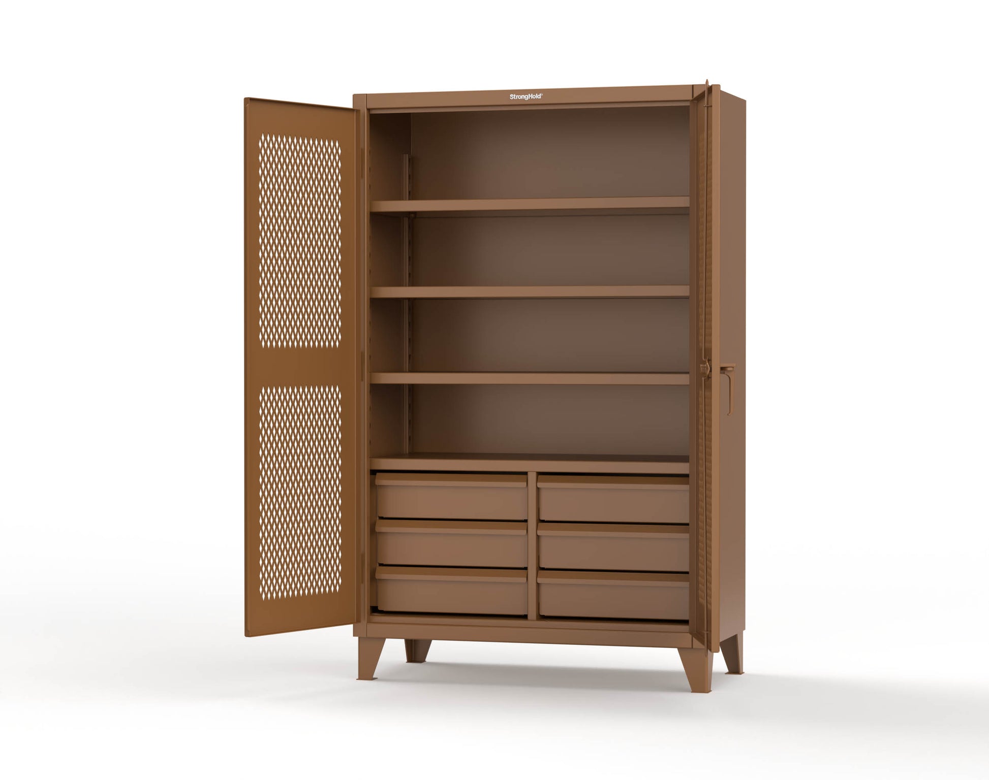 Extreme Duty 12 GA Ventilated (Diamond) Cabinet with 6 Half-Width Drawers, 4 Shelves - 48 In. W x 24 In. D x 78 In. H - 46-V-244-6/5DB-8008