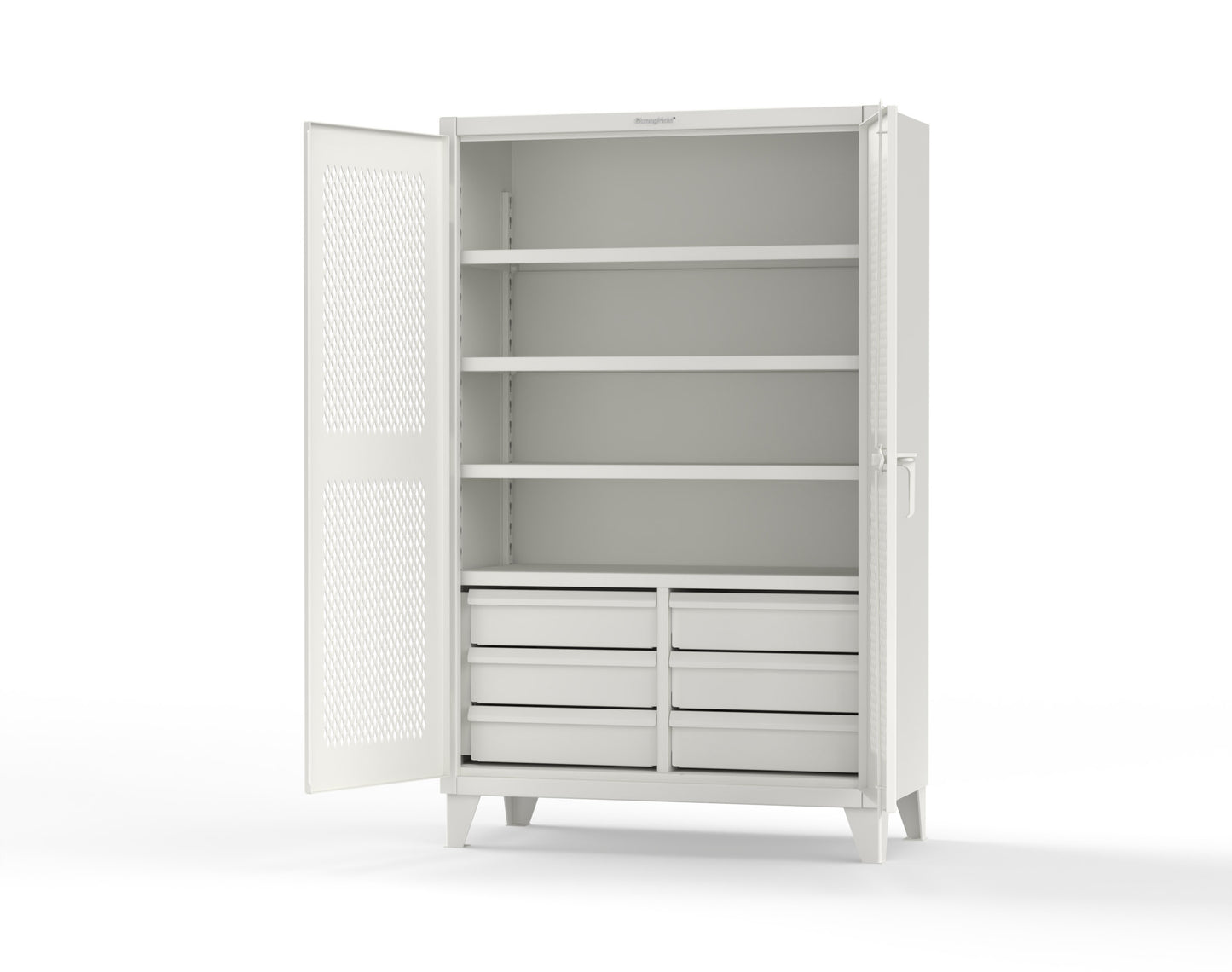 Extreme Duty 12 GA Ventilated (Diamond) Cabinet with 6 Half-Width Drawers, 4 Shelves - 48 In. W x 24 In. D x 78 In. H - 46-V-244-6/5DB-9003