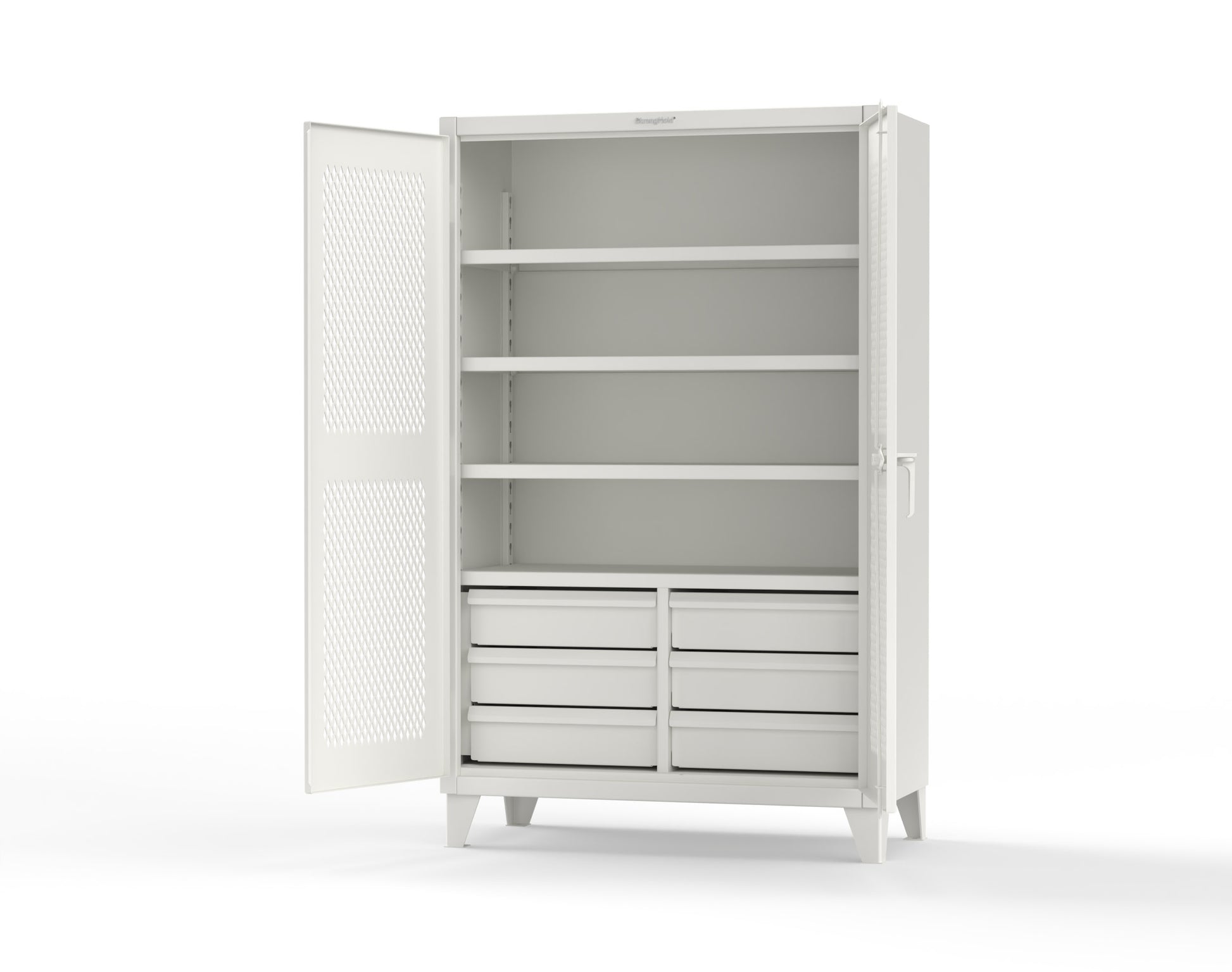 Extreme Duty 12 GA Ventilated (Diamond) Cabinet with 6 Half-Width Drawers, 4 Shelves - 48 In. W x 24 In. D x 78 In. H - 46-V-244-6/5DB-9003