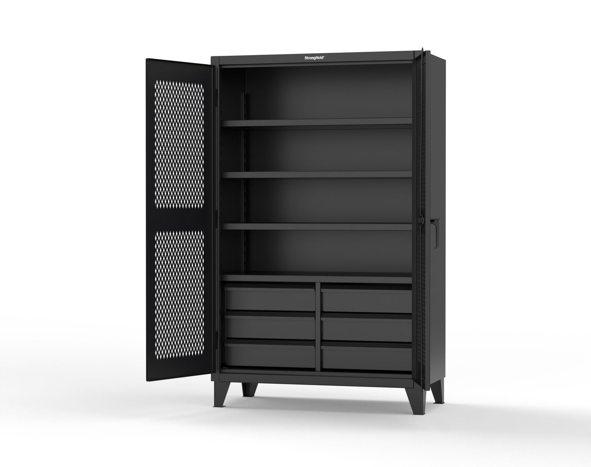 Extreme Duty 12 GA Ventilated (Diamond) Cabinet with 6 Half-Width Drawers, 4 Shelves - 48 In. W x 24 In. D x 78 In. H - 46-V-244-6/5DB-9005