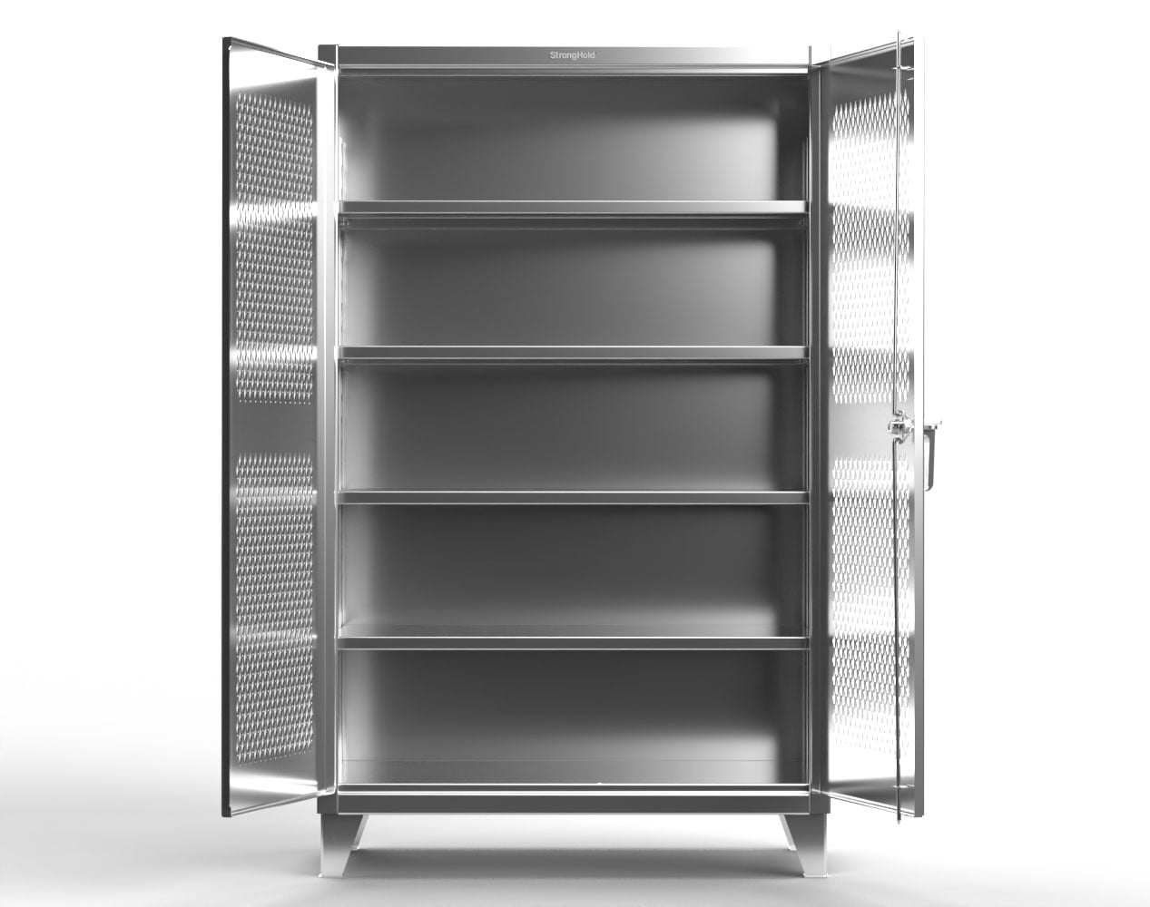 Extreme Duty 12 GA Stainless Steel Cabinet with Ventilated Doors, 4 Shelves - 60 In. W x 24 In. D x 78 In. H
