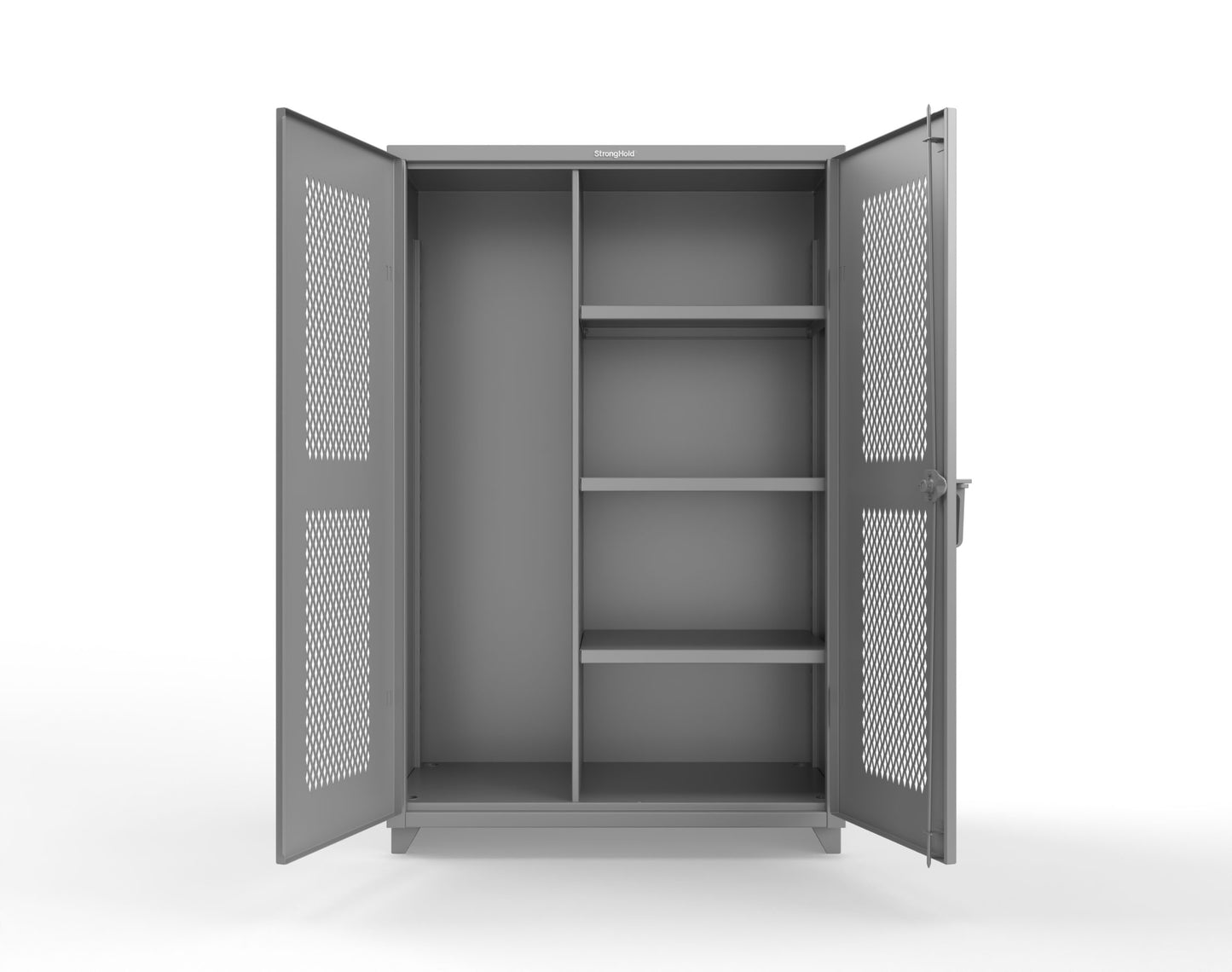 Extra Heavy Duty 14 GA Ventilated (Diamond) Janitorial Cabinet with 3 Shelves - 48 In. W x 24 In. D x 75 In. H - 46-V-BC-243-L-7037