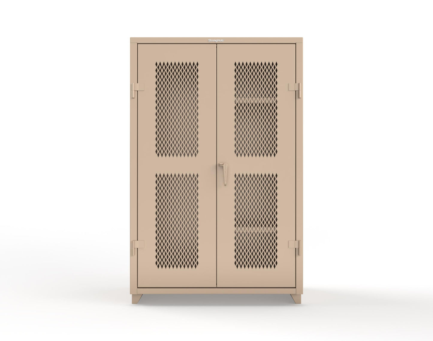 Extra Heavy Duty 14 GA Ventilated (Diamond) Janitorial Cabinet with 3 Shelves - 48 In. W x 24 In. D x 75 In. H - 46-V-BC-243-L-1019