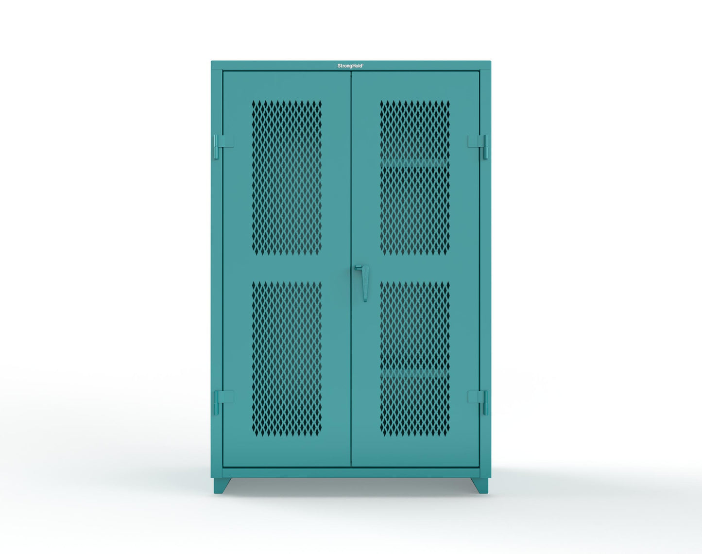 Extra Heavy Duty 14 GA Ventilated (Diamond) Janitorial Cabinet with 3 Shelves - 48 In. W x 24 In. D x 75 In. H - 46-V-BC-243-L-5021