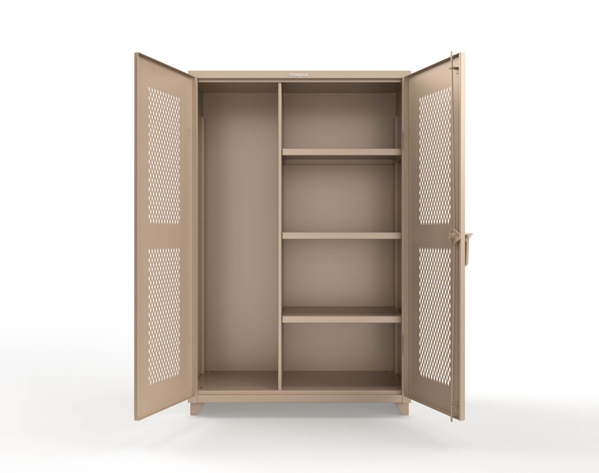 Extra Heavy Duty 14 GA Ventilated (Diamond) Janitorial Cabinet with 3 Shelves - 48 In. W x 24 In. D x 75 In. H - 46-V-BC-243-L-1019
