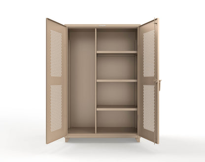 Extra Heavy Duty 14 GA Ventilated (Diamond) Janitorial Cabinet with 3 Shelves - 48 In. W x 24 In. D x 75 In. H - 46-V-BC-243-L-1019