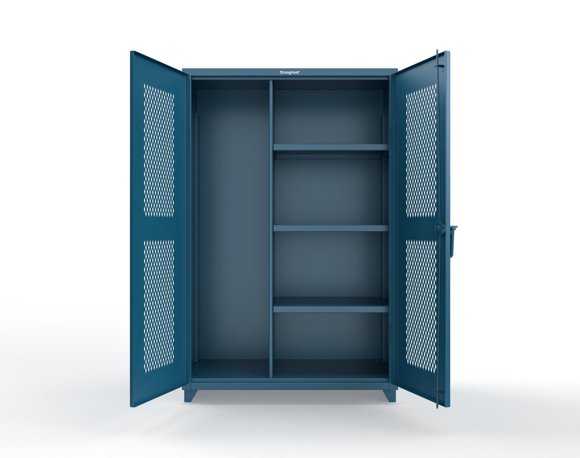 Extra Heavy Duty 14 GA Ventilated (Diamond) Janitorial Cabinet with 3 Shelves - 48 In. W x 24 In. D x 75 In. H - 46-V-BC-243-L-5001
