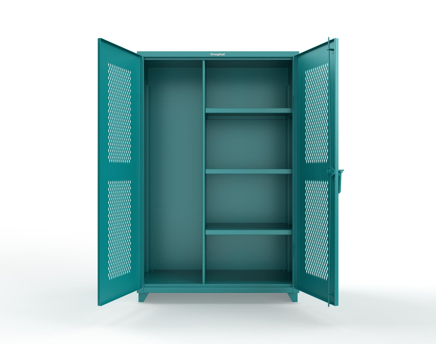 Extra Heavy Duty 14 GA Ventilated (Diamond) Janitorial Cabinet with 3 Shelves - 48 In. W x 24 In. D x 75 In. H - 46-V-BC-243-L-5021