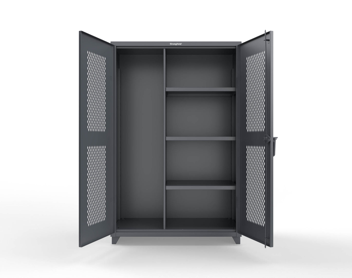 Extra Heavy Duty 14 GA Ventilated (Diamond) Janitorial Cabinet with 3 Shelves - 48 In. W x 24 In. D x 75 In. H - 46-V-BC-243-L-7024
