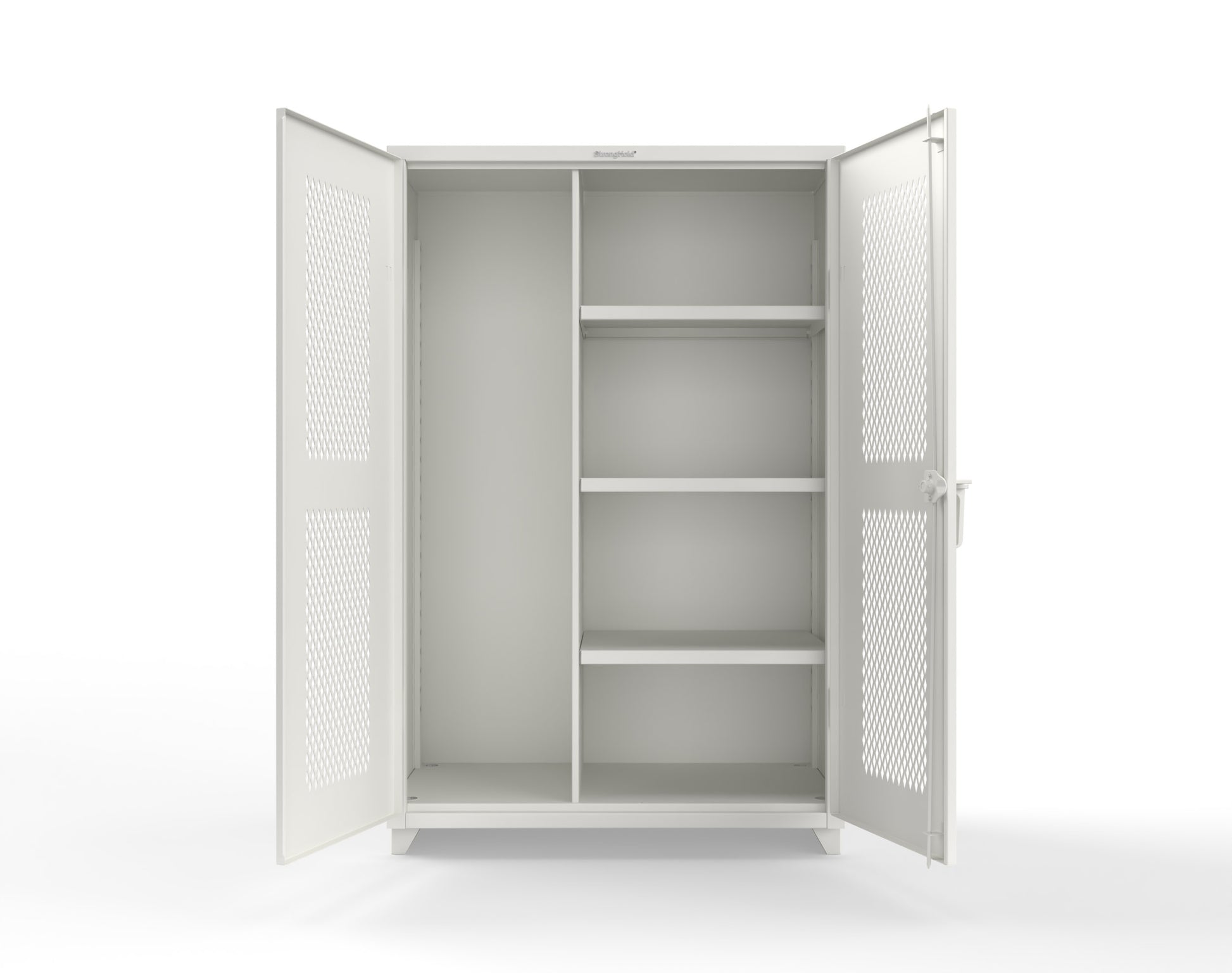 Extra Heavy Duty 14 GA Ventilated (Diamond) Janitorial Cabinet with 3 Shelves - 48 In. W x 24 In. D x 75 In. H - 46-V-BC-243-L-9003