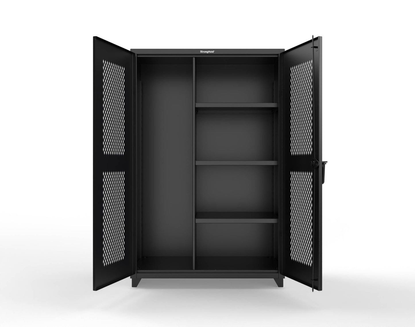 Extra Heavy Duty 14 GA Ventilated (Diamond) Janitorial Cabinet with 3 Shelves - 48 In. W x 24 In. D x 75 In. H - 46-V-BC-243-L-9005