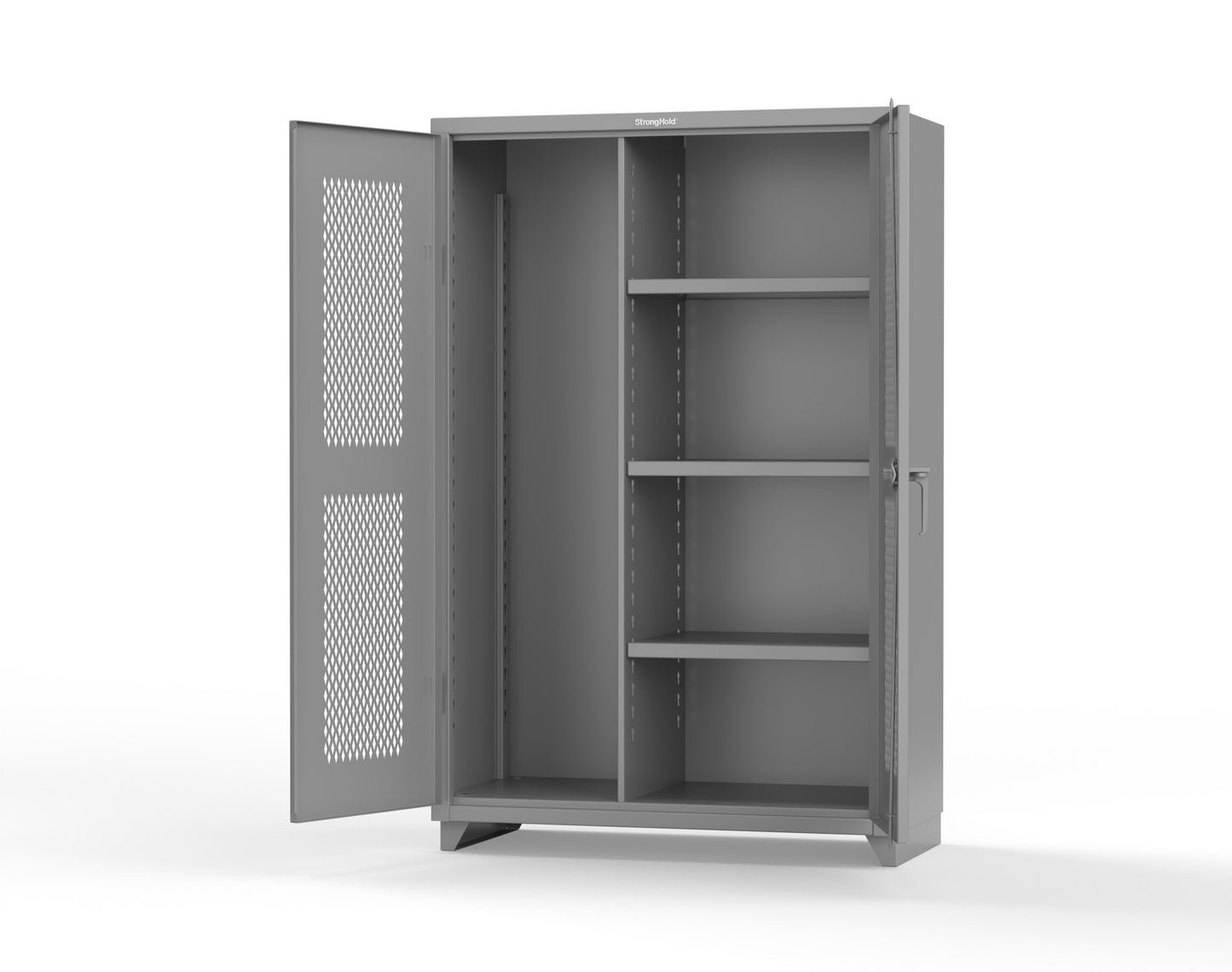 Extra Heavy Duty 14 GA Ventilated (Diamond) Janitorial Cabinet with 3 Shelves - 48 In. W x 24 In. D x 75 In. H - 46-V-BC-243-L-7037