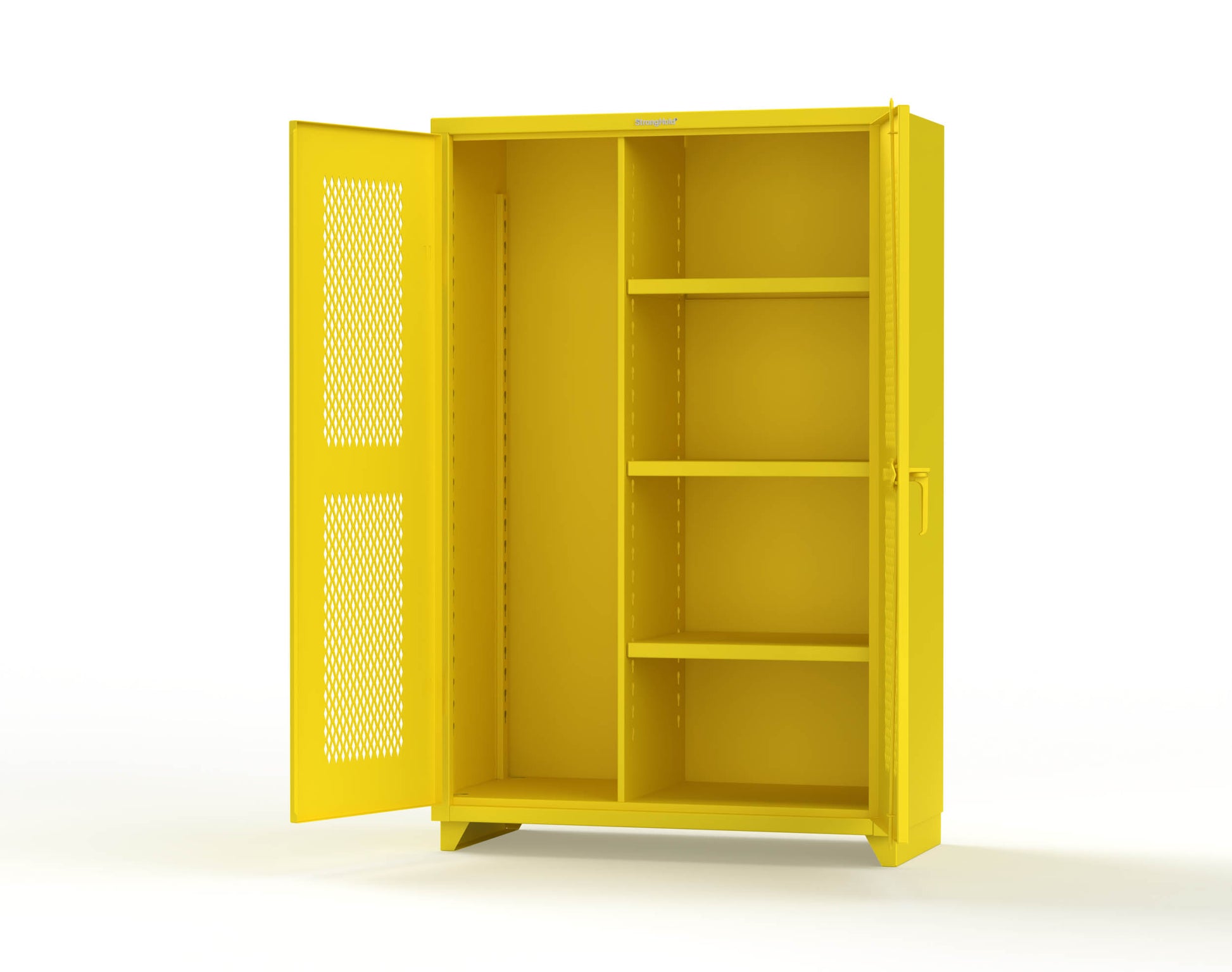 Extra Heavy Duty 14 GA Ventilated (Diamond) Janitorial Cabinet with 3 Shelves - 48 In. W x 24 In. D x 75 In. H - 46-V-BC-243-L-1021