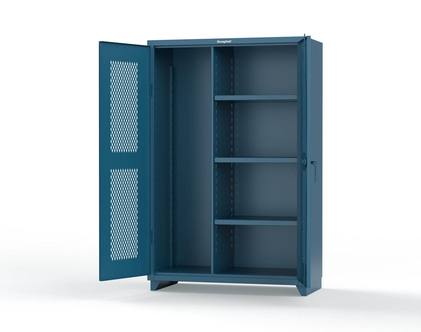 Extra Heavy Duty 14 GA Ventilated (Diamond) Janitorial Cabinet with 3 Shelves - 48 In. W x 24 In. D x 75 In. H - 46-V-BC-243-L-5001