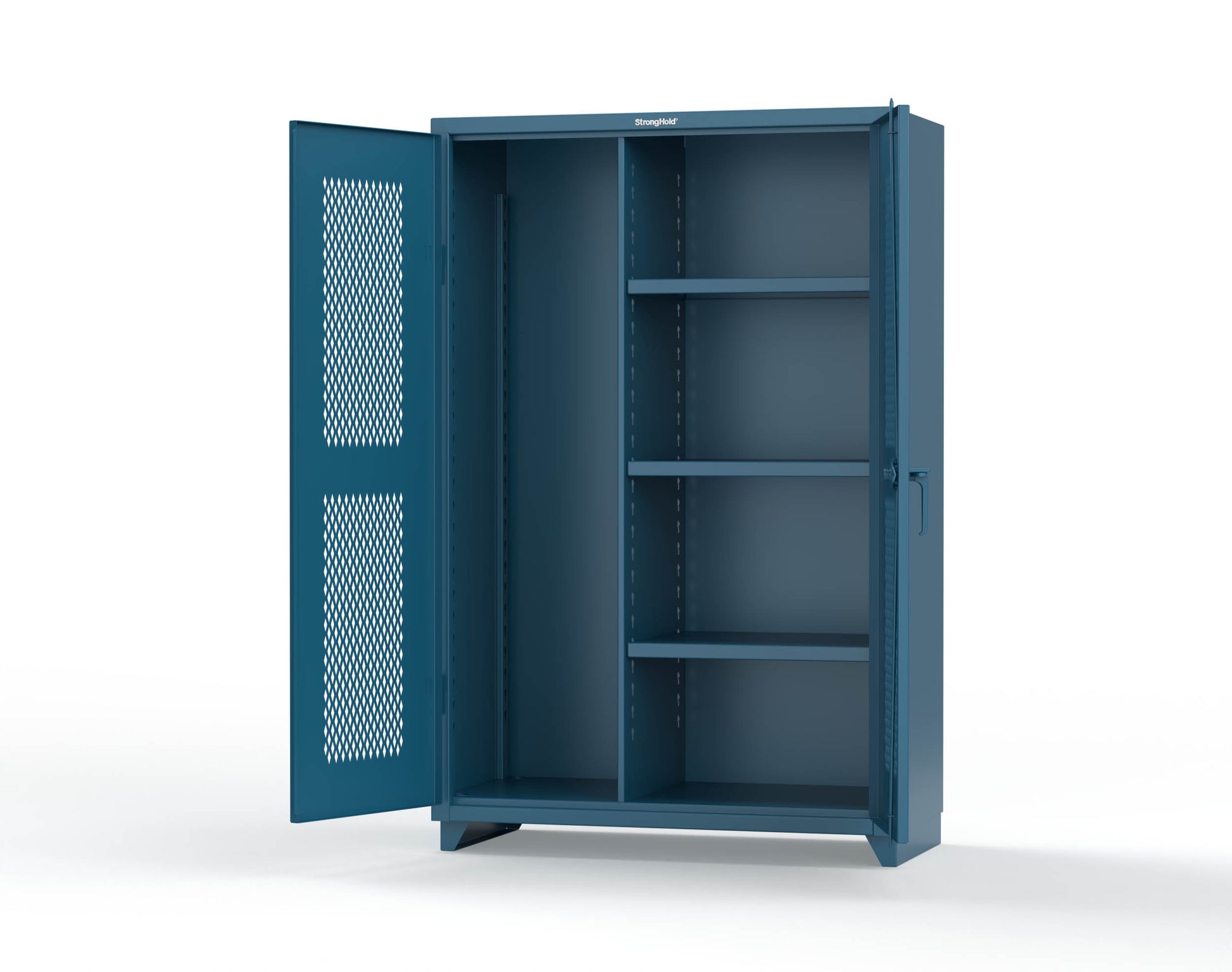 Extra Heavy Duty 14 GA Ventilated (Diamond) Janitorial Cabinet with 3 Shelves - 48 In. W x 24 In. D x 75 In. H - 46-V-BC-243-L-5001