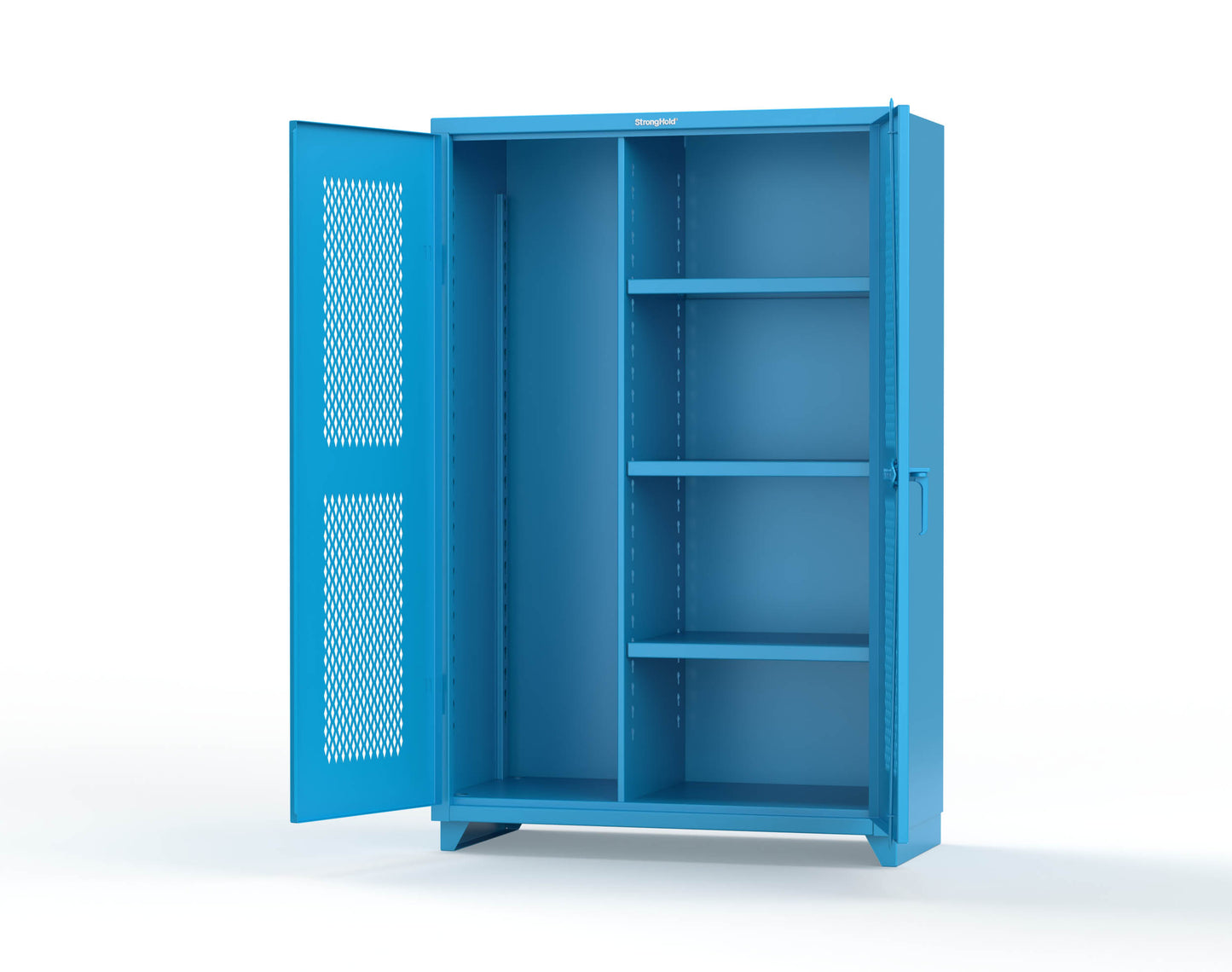 Extra Heavy Duty 14 GA Ventilated (Diamond) Janitorial Cabinet with 3 Shelves - 48 In. W x 24 In. D x 75 In. H - 46-V-BC-243-L-5012