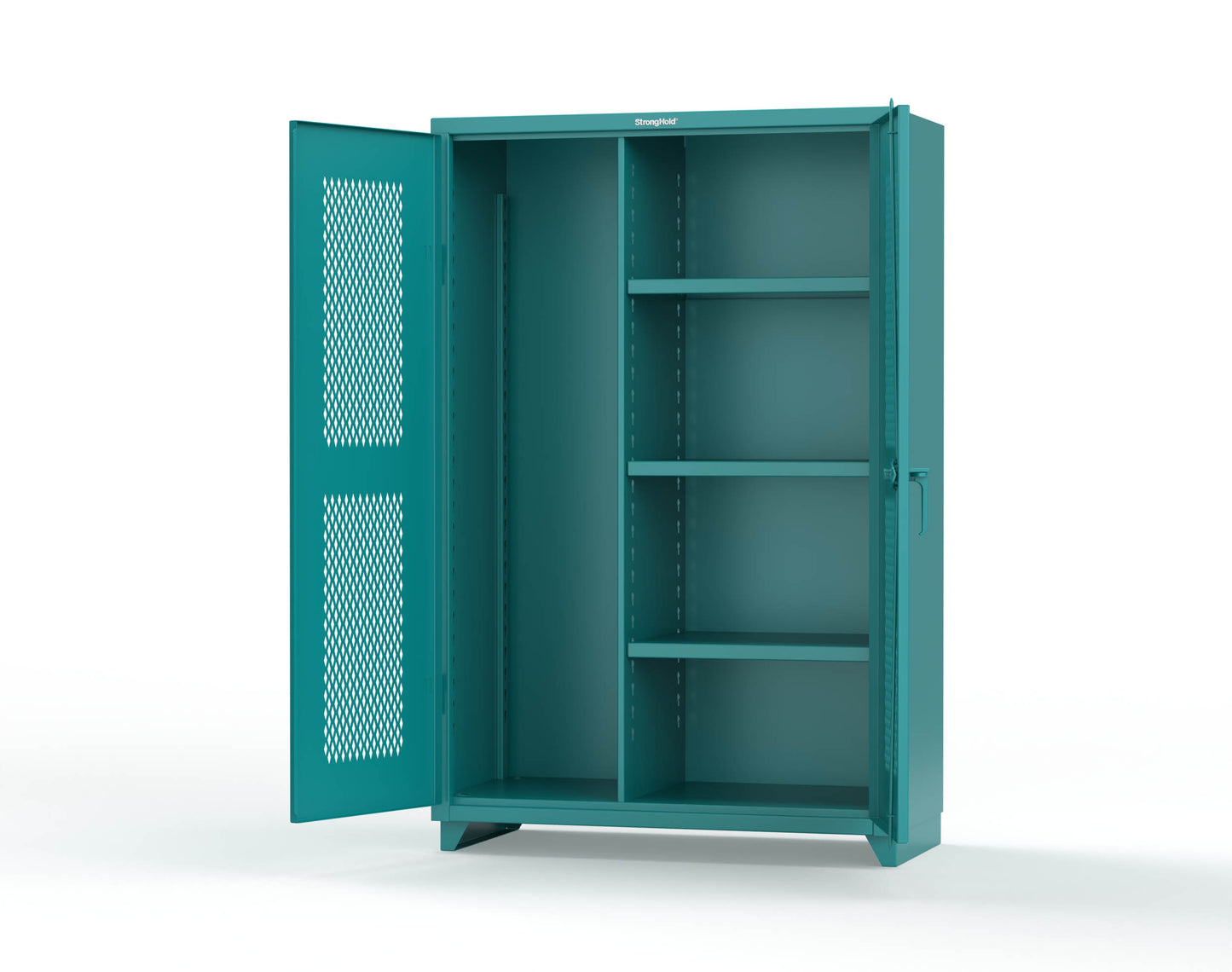 Extra Heavy Duty 14 GA Ventilated (Diamond) Janitorial Cabinet with 3 Shelves - 48 In. W x 24 In. D x 75 In. H - 46-V-BC-243-L-5021