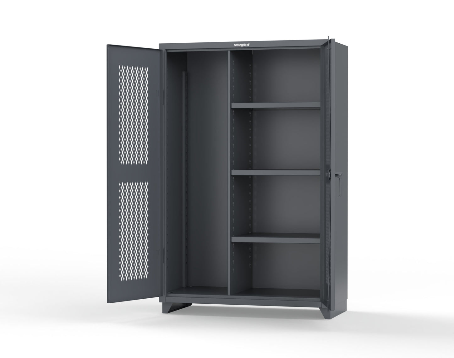 Extra Heavy Duty 14 GA Ventilated (Diamond) Janitorial Cabinet with 3 Shelves - 48 In. W x 24 In. D x 75 In. H - 46-V-BC-243-L-7024