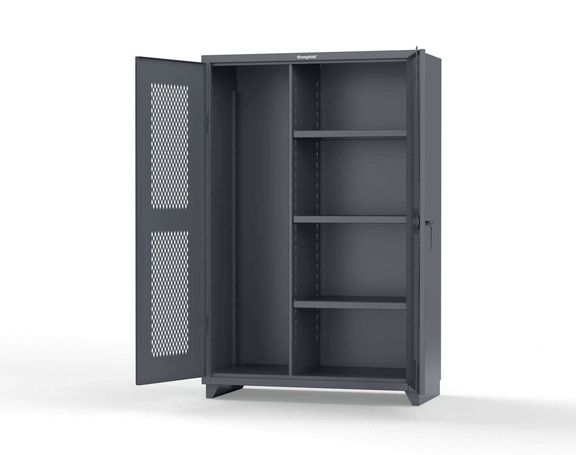 Extra Heavy Duty 14 GA Ventilated (Diamond) Janitorial Cabinet with 3 Shelves - 48 In. W x 24 In. D x 75 In. H - 46-V-BC-243-L-7024