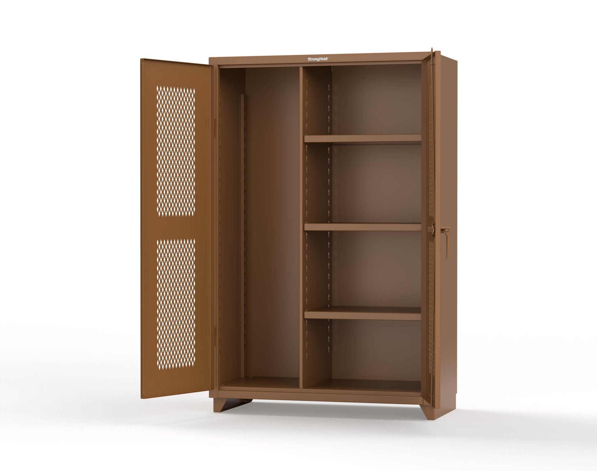 Extra Heavy Duty 14 GA Ventilated (Diamond) Janitorial Cabinet with 3 Shelves - 48 In. W x 24 In. D x 75 In. H - 46-V-BC-243-L-8008