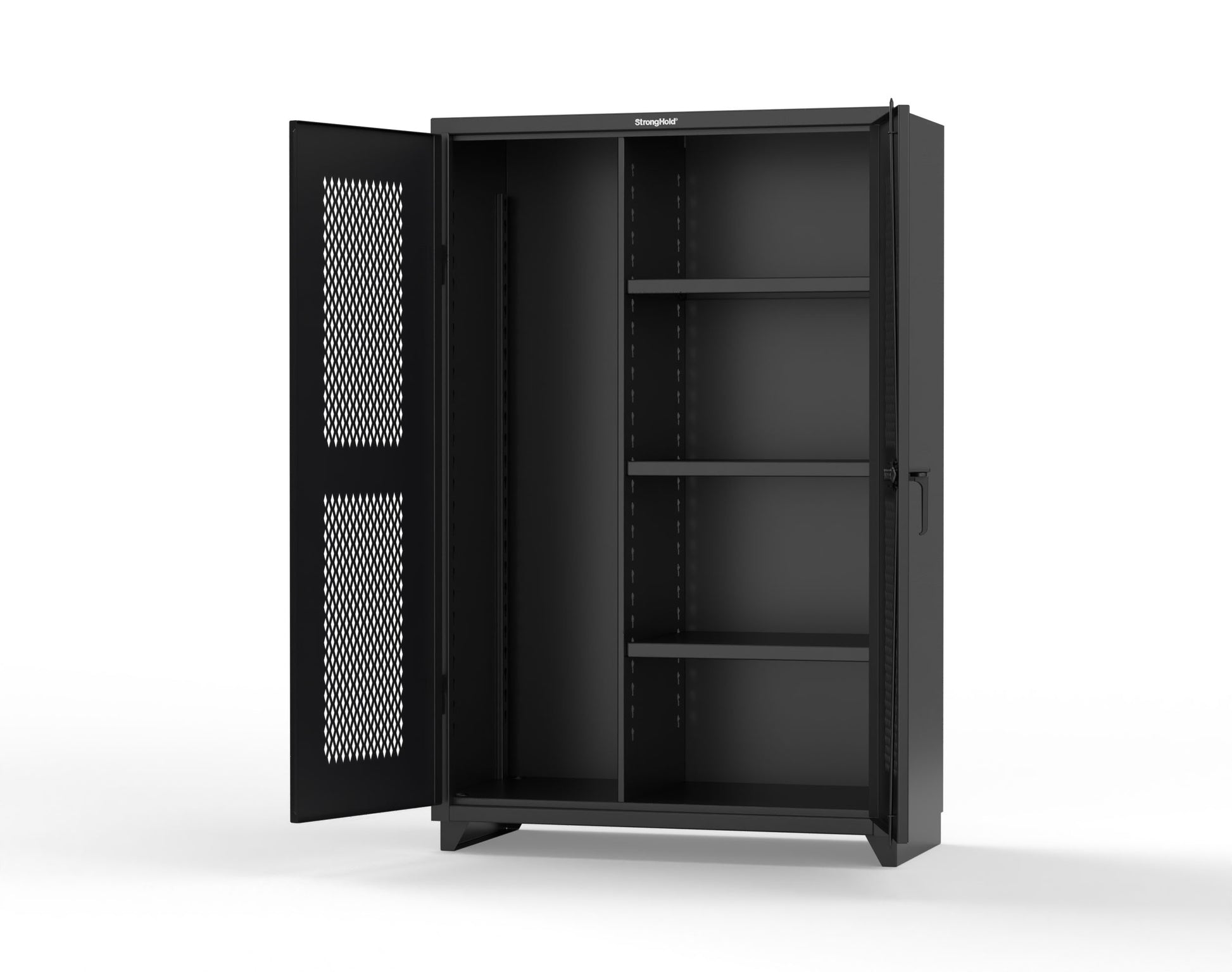 Extra Heavy Duty 14 GA Ventilated (Diamond) Janitorial Cabinet with 3 Shelves - 48 In. W x 24 In. D x 75 In. H - 46-V-BC-243-L-9005