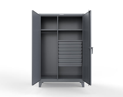 Extreme Duty 12 GA Uniform Cabinet with 7 Drawers, Pegboard, 3 Shelves - 48 In. W x 24 In. D x 78 In. H - 46-W-243-7DB-PB-7024