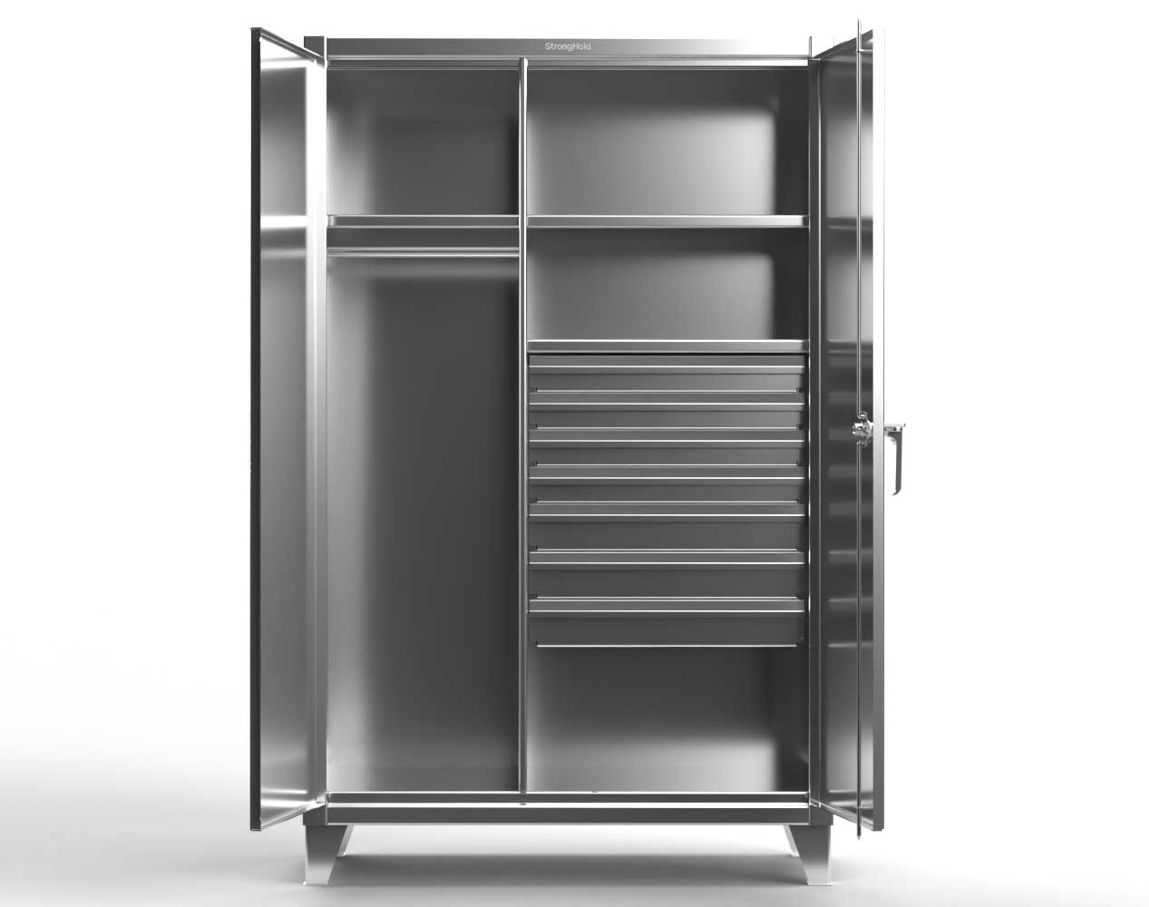 Extreme Duty 12 GA Stainless Steel Uniform Cabinet with 7 Drawers, 3 Shelves - 60 In. W x 24 In. D x 78 In. H