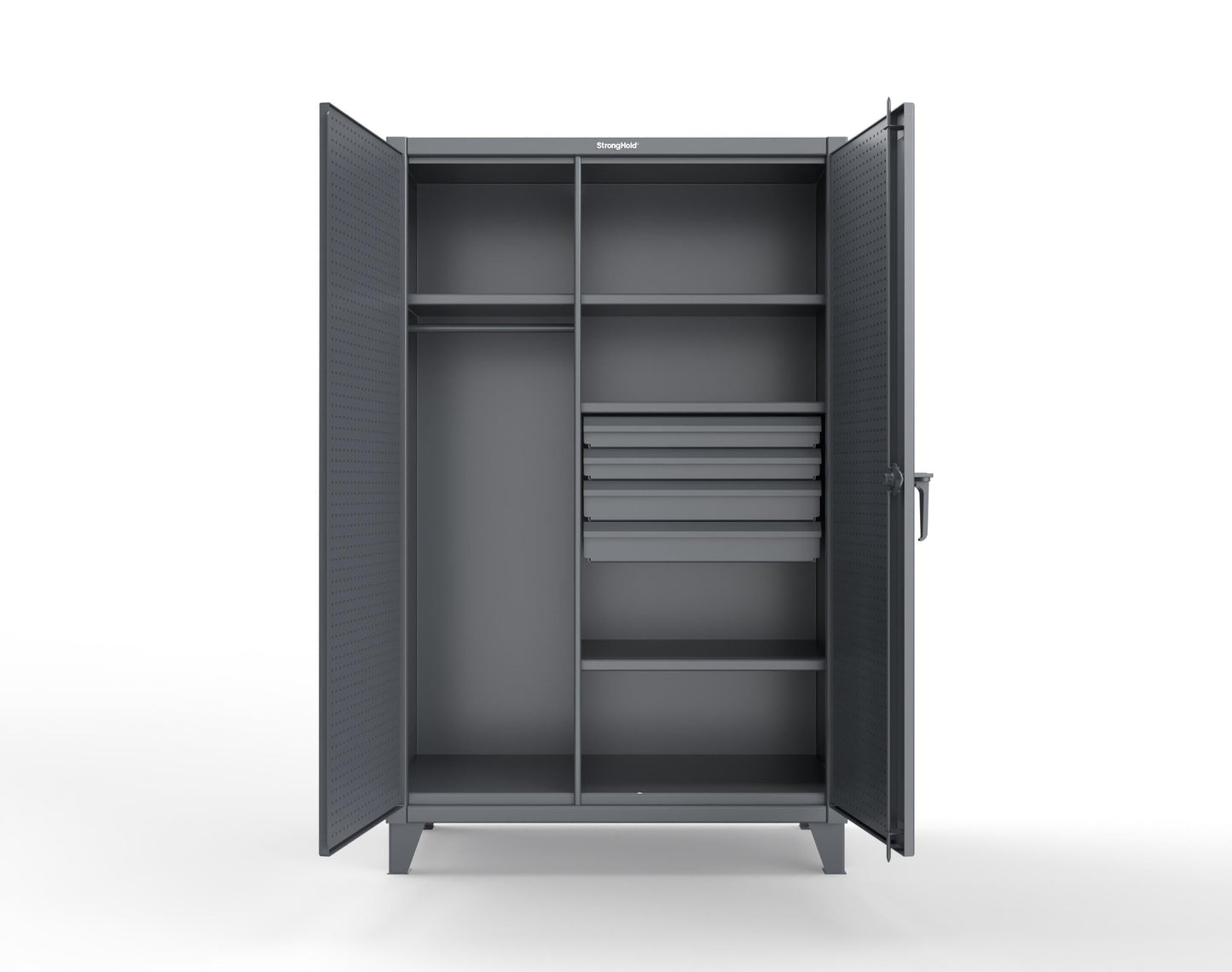 Extreme Duty 12 GA Uniform Cabinet with 4 Drawers, Pegboard, 4 Shelves - 48 In. W x 24 In. D x 78 In. H
