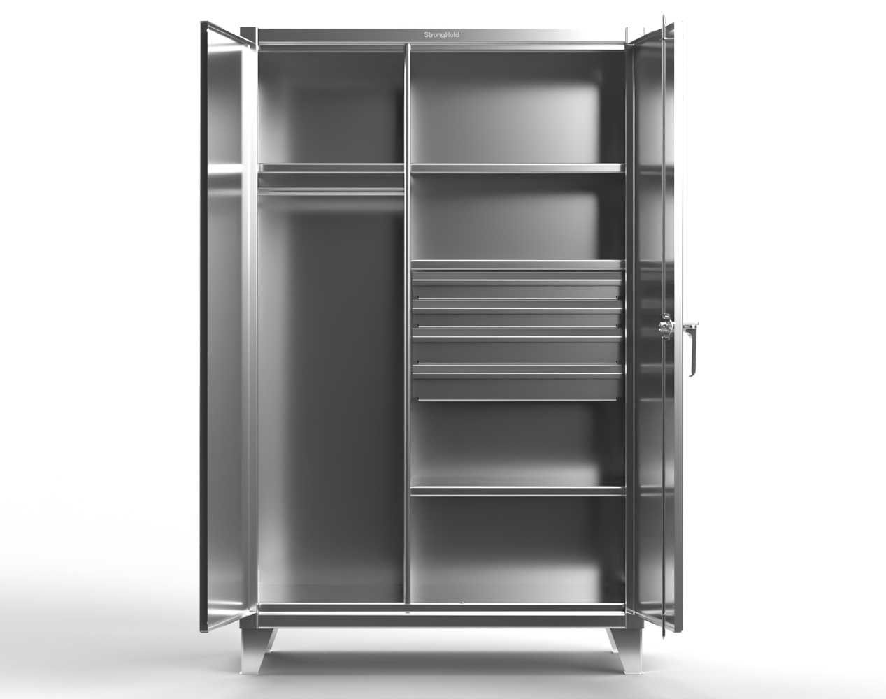 Extreme Duty 12 GA Stainless Steel Uniform Cabinet with 4 Drawers, 4 Shelves - 48 In. W x 24 In. D x 78 In. H