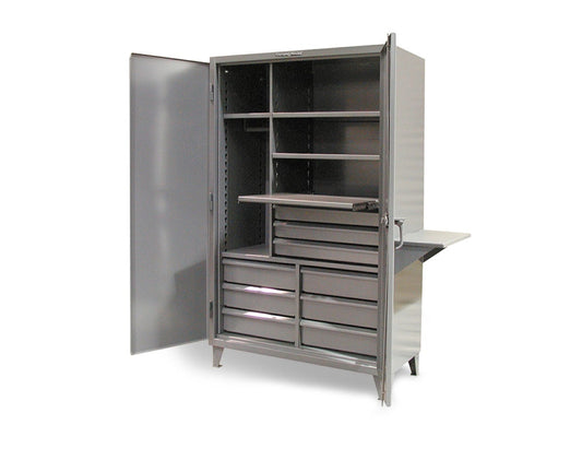 Extreme Duty 12 GA Uniform Cabinet with Slide-Out Shelf, 9 Half-Width Drawers, 4 Shelves, Vice Shelf - 48 In. W x 24 In. D x 78 In. H